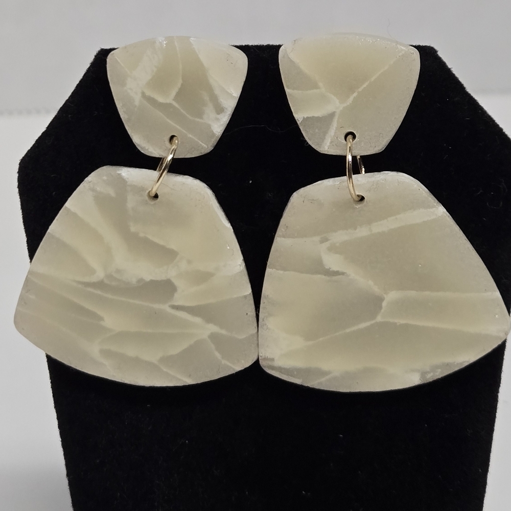 Marbled Polymer Clay Pierced Dangle Earrings 1 3/4"X1 1/4"